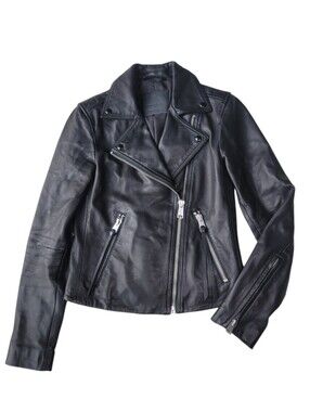 All Saints Dalby Biker Leather Jacket Size 2 XS Black Lamb Leather